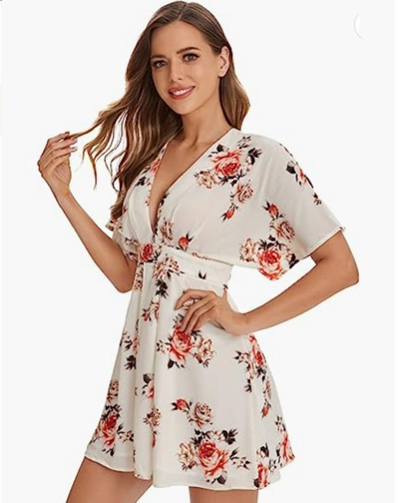 Kvinna Fritidsklänning Blommig V-Hals Lätt Tyg 9