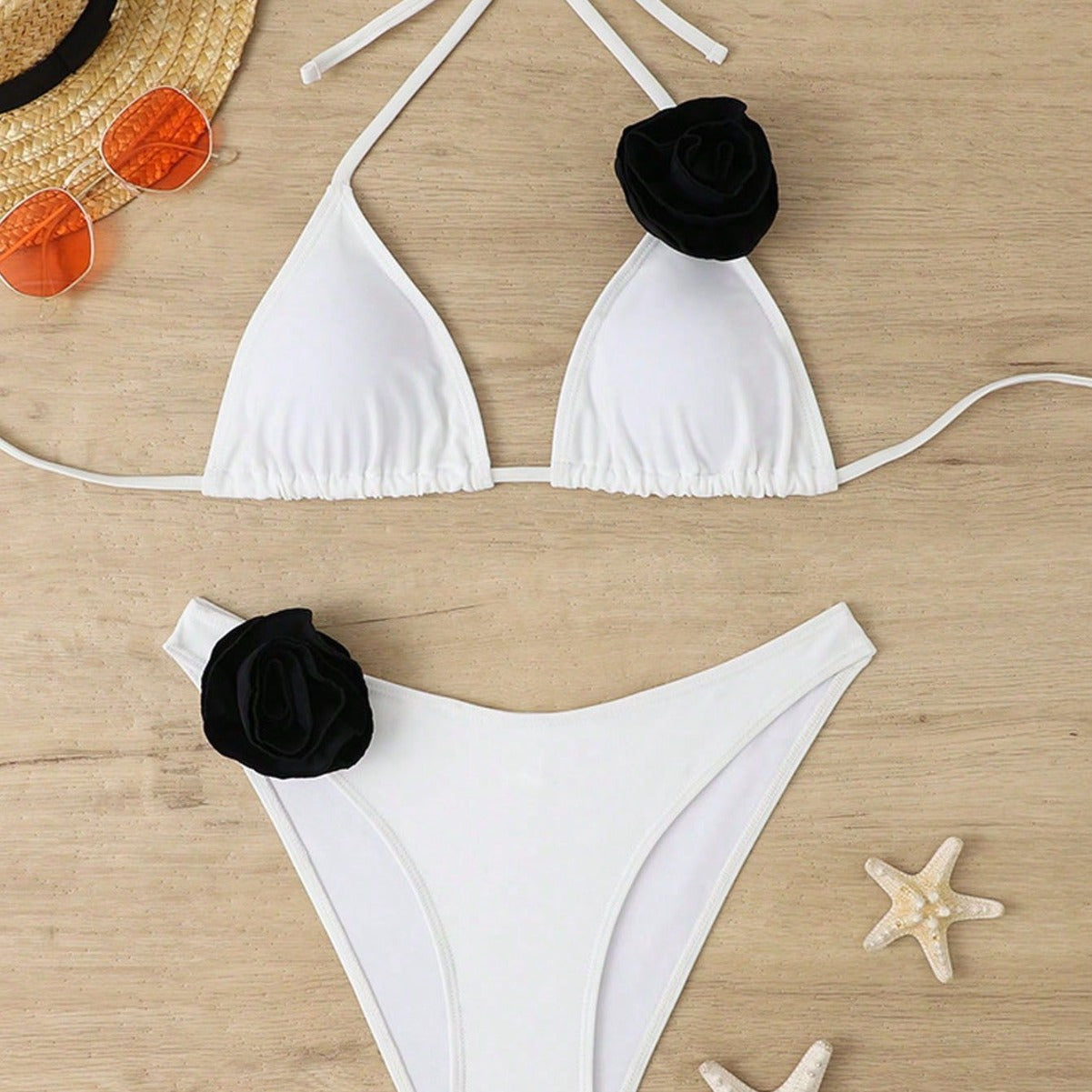 Dam Triangelbikini med Blomdekorationer och Justerbara Bärarremmar i Snabbtorkande Tyg 3