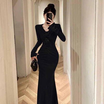 Variant image for Kvinna Sjöjungfruklänning V-hals Utställda Ärmar Högkvalitativt Tyg-4