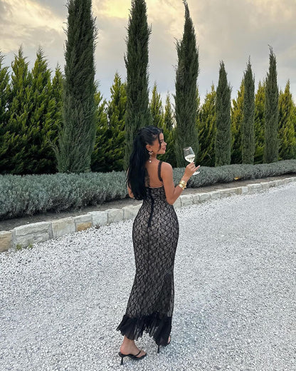 Fina Dam Klänningar Off-Shoulder Lång Spets Elastan-4