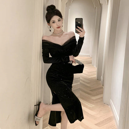 Kvinnors Midiklänning Färgblockad V-ringad Polyester Elastan-2