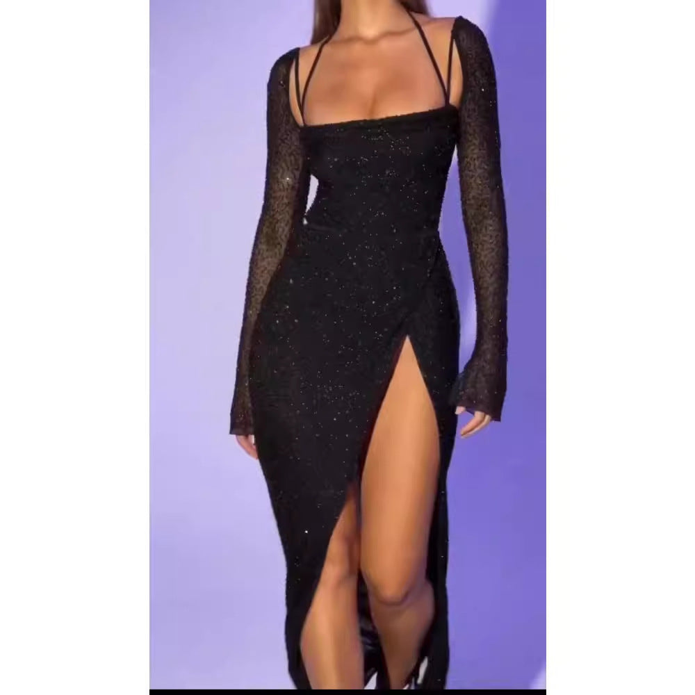 Dam Klänning Bodycon Spaghetti Band Polyester Lång-4