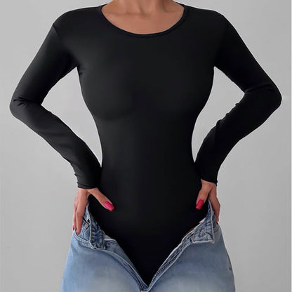 Långärmad Bodysuit Dam i Elastiskt Tyg med Cirkulär Halsringning – Perfekt för Vardags- och Festlook 5