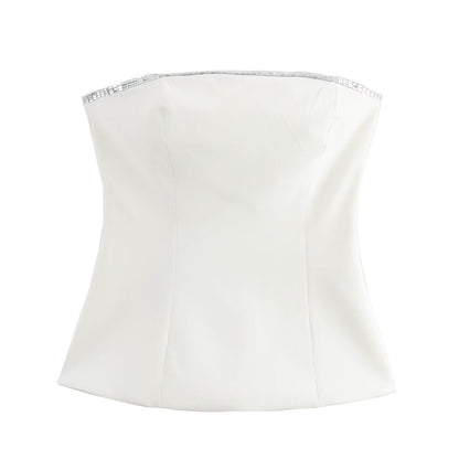 Dam Set Strapless Top Trekvartsbyxor Polyester Street Fashion-1