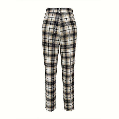 Kvinnors Rutiga Byxor Högt Midjeband Andningsbart Tyg 5