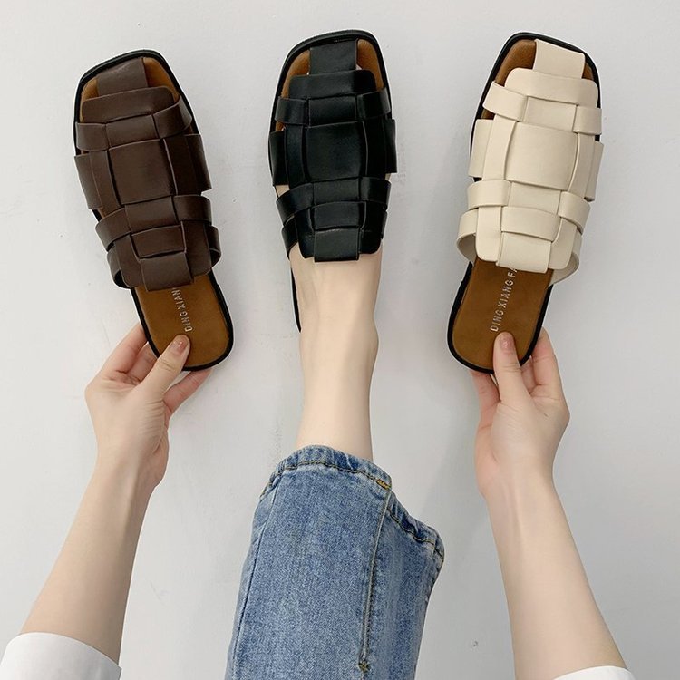 Dam Sandaler Flätad Design Gummi Öppna Mulor 2