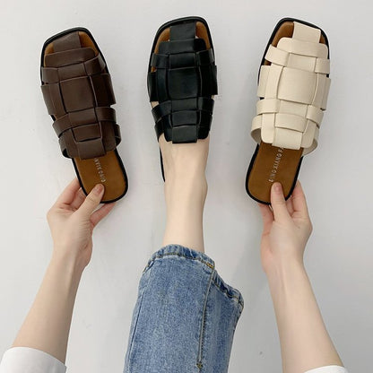 Dam Sandaler Flätad Design Gummi Öppna Mulor 2