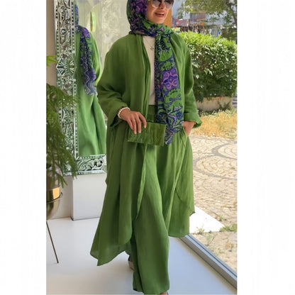 Mjukisset Dam Monokrom Lång Cardigan och Byxor Set Högkvalitativt Tyg-5