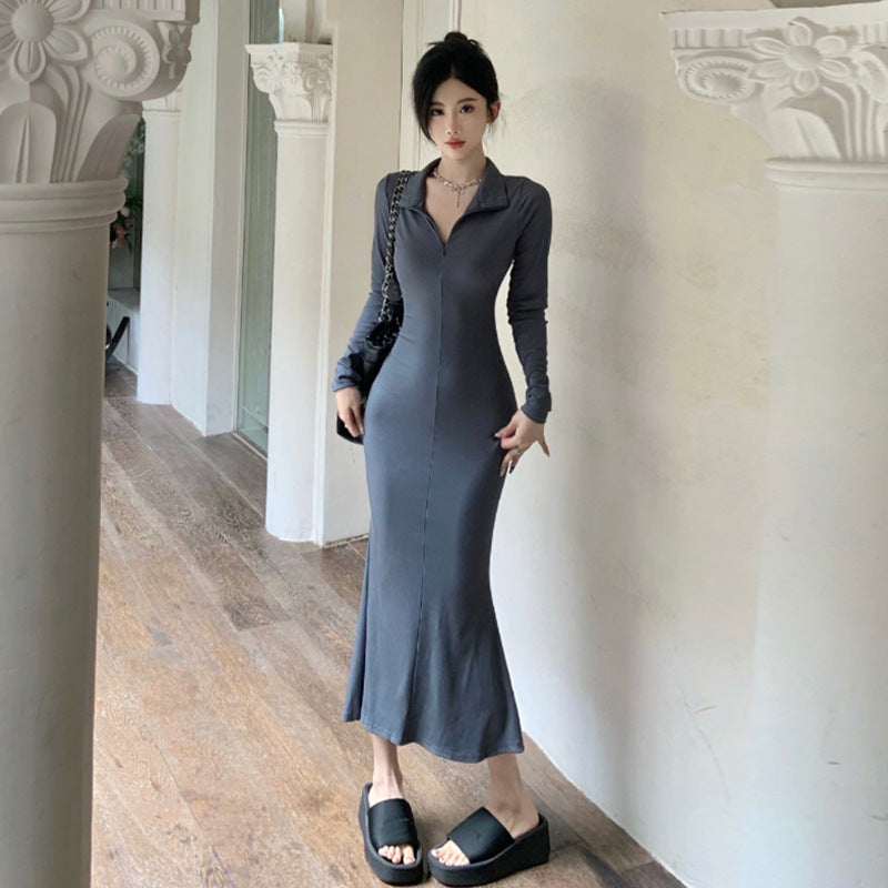 Kvinnors Mermaid Klänning Slim Fit V-ringning Polyester-4