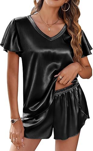 Kvinna Satin Set Korta Ärmar Avslappnad Polyester-3