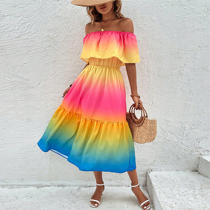 Dam Miniklänning Off-Shoulder Rüsch Polyester A-Line-2