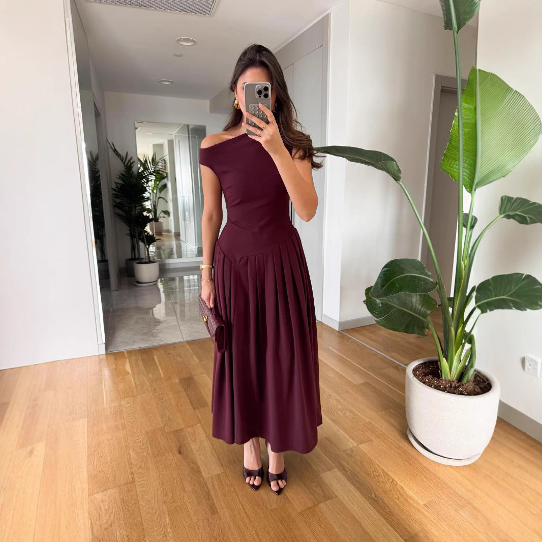 Fina Dam Klänningar Veckad Asymmetrisk Maxi Klänning i Polyester-2