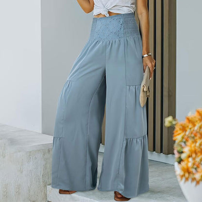 Kvinnors Palazzo Byxor Bred Ben Elastisk Midja Mjukt Tyg-4