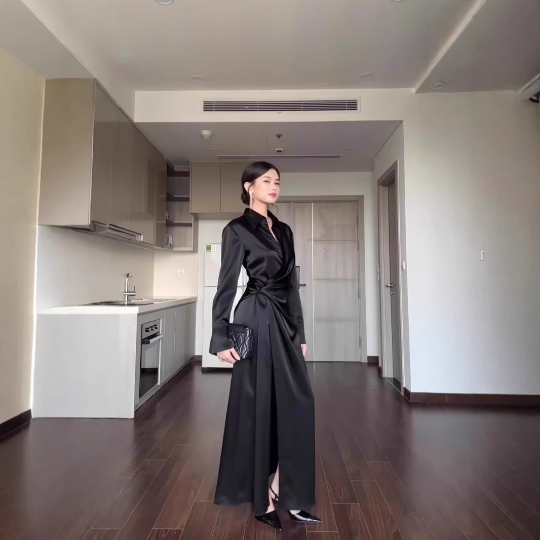 Maxiklänning Dam Asymmetrisk V-Hals i Högkvalitativt Tyg-5