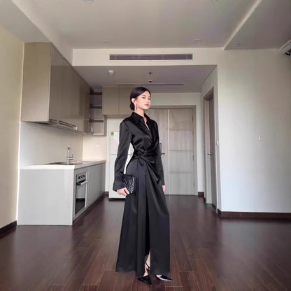 Maxiklänning Dam Asymmetrisk V-Hals i Högkvalitativt Tyg-5