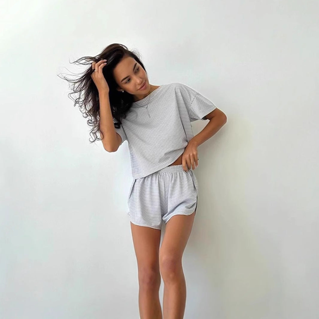 Dam Byxdress Kortärmad Randig Polyester Avslappnad Passform-3