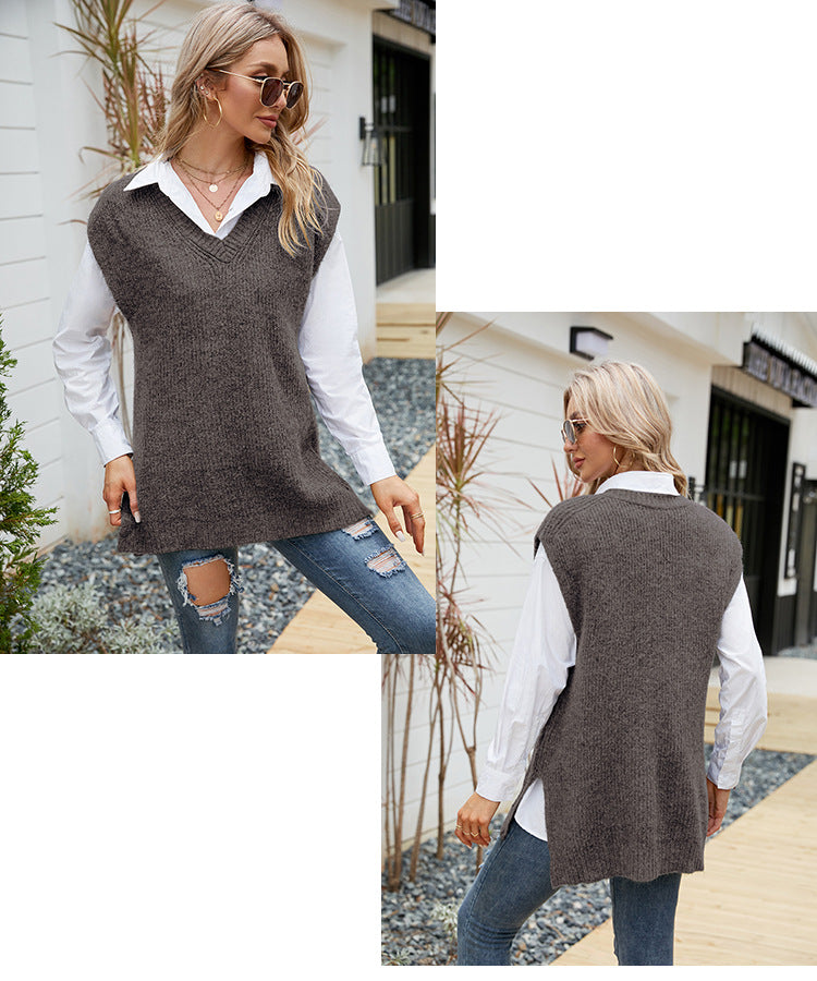 Unisex V-ringad Tröja Löst Snitt Polyester-5
