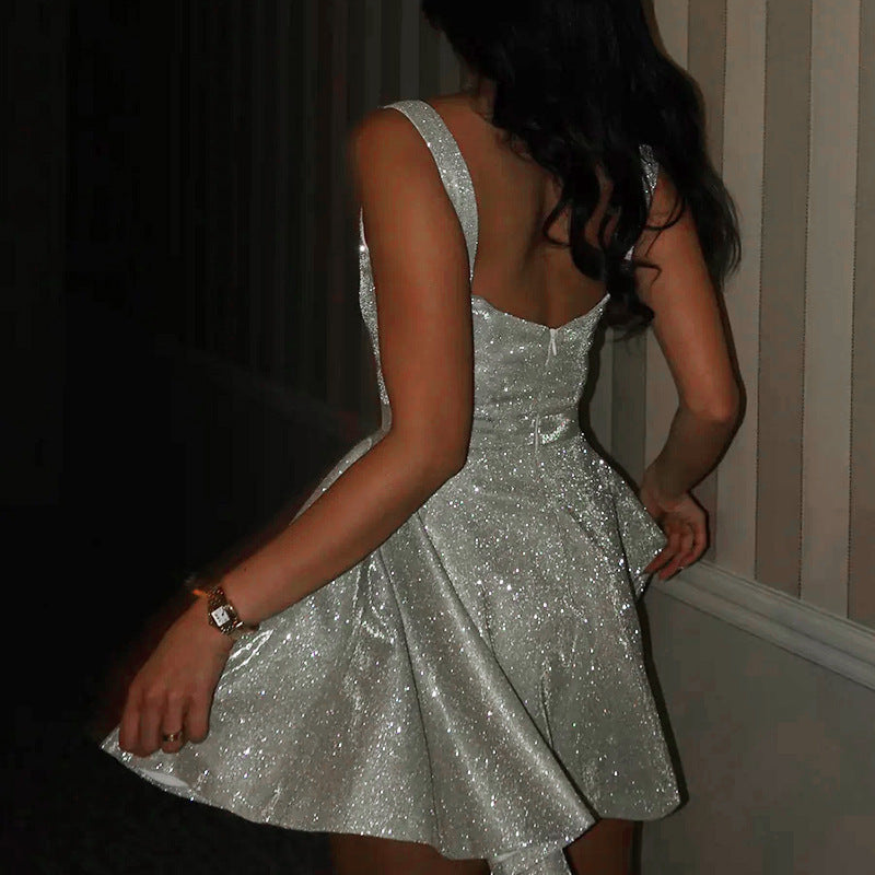 A-Linien Kleid Damen mit Glittrendem Stoff für Hochzeitsgast und Festliche Anlässe – Elegantes Festliches Kleid 4