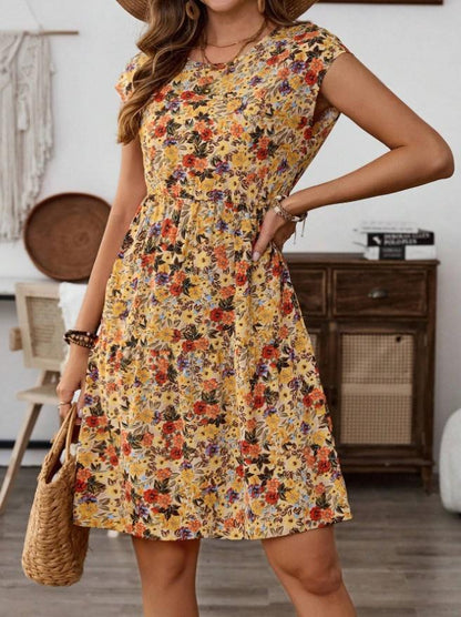 Variant image for Kvinnors A-Linjeformad Klänning V-Ringning Bomullsblandning Blommönster-11