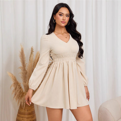 Dam A-Line Kjol V-ringning Elastisk Polyester-4