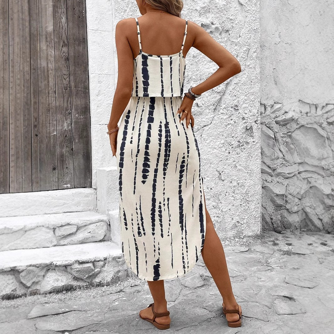 Fina Dam Klänningar Med Tryckt Mönster Justerbara Spaghettiband Polyester-Spandex-5