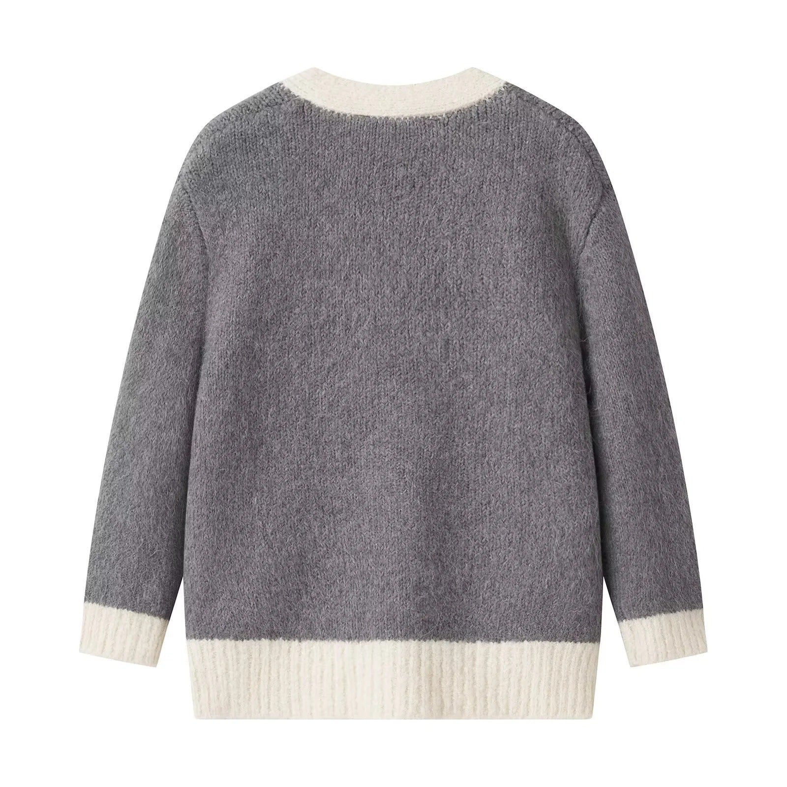 Kvinnors Kofta V-ringning Kontrastdesign Mjuk Tyg med Pärlknappar-2