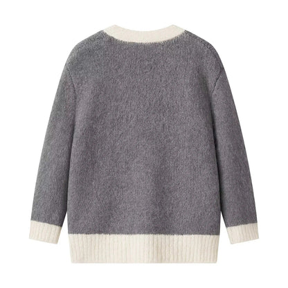 Kvinnors Kofta V-ringning Kontrastdesign Mjuk Tyg med Pärlknappar-2