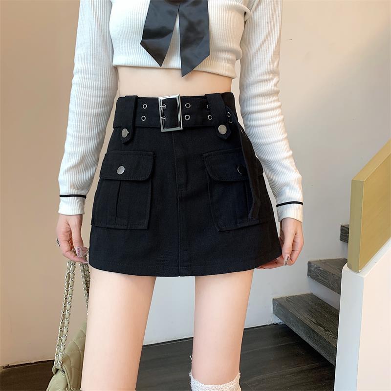 Dam Cargo Skort Hög Midja Polyester med Bälte-3