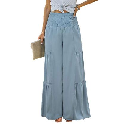 Kvinnors Palazzo Byxor Bred Ben Elastisk Midja Mjukt Tyg-6