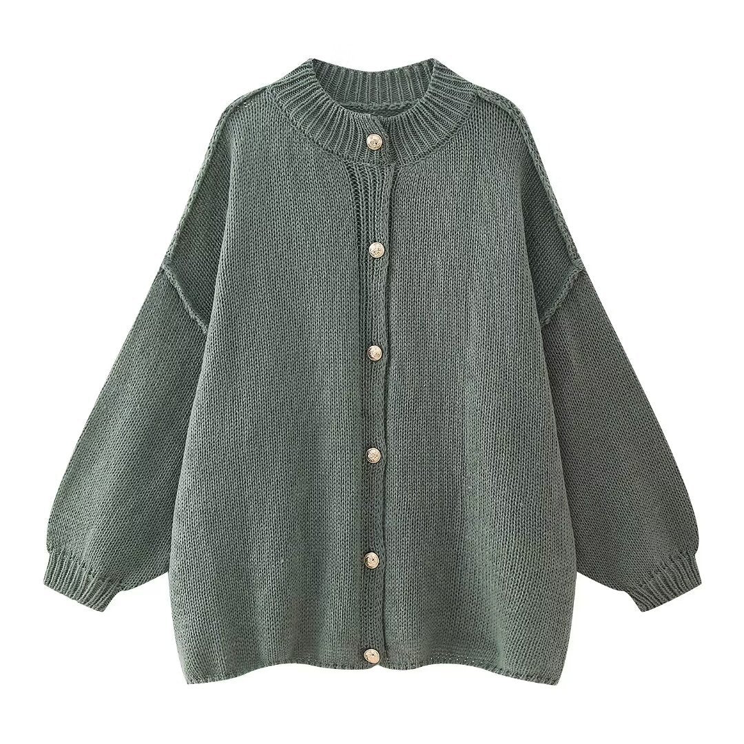 Dam Tröja Batwing Cardigan Polyester med Polo-Krage-3