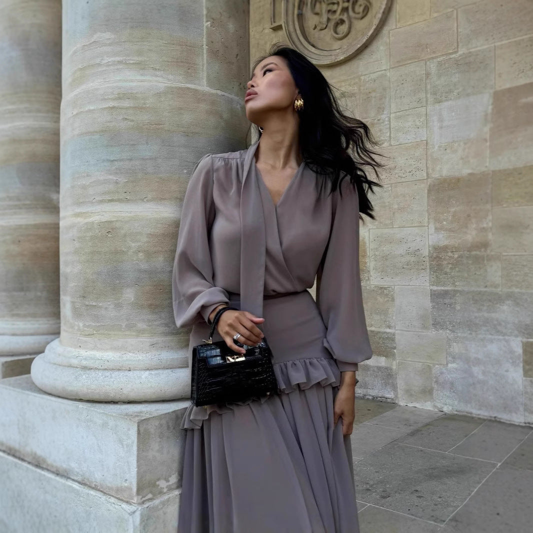 Dam Maxikjol Lång Ärmar Patchwork Högkvalitativt Tyg-3