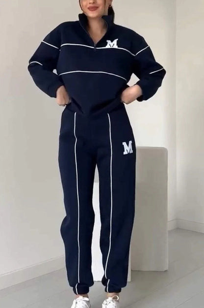 Herr Sweatshirt Set med Långa Byxor - Casual Set i Polyester, Långärmad och Regular Fit, Mönster med Bokstäver och Siffror 8