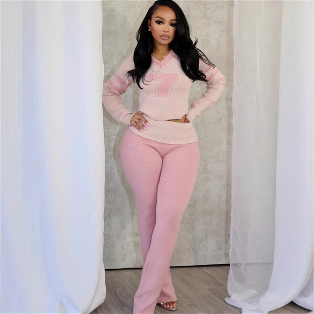Kvinnors Långärmad Topp och Byxor Set Stickad Spandex Regular Fit-3
