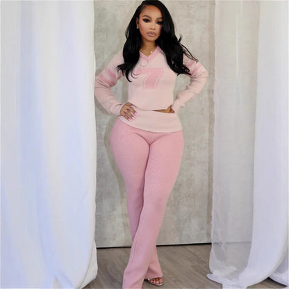 Kvinnors Långärmad Topp och Byxor Set Stickad Spandex Regular Fit-3