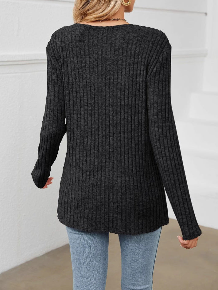 Variant image for Långärmad T-shirt Dam Ribbad V-ringning Polyester-3