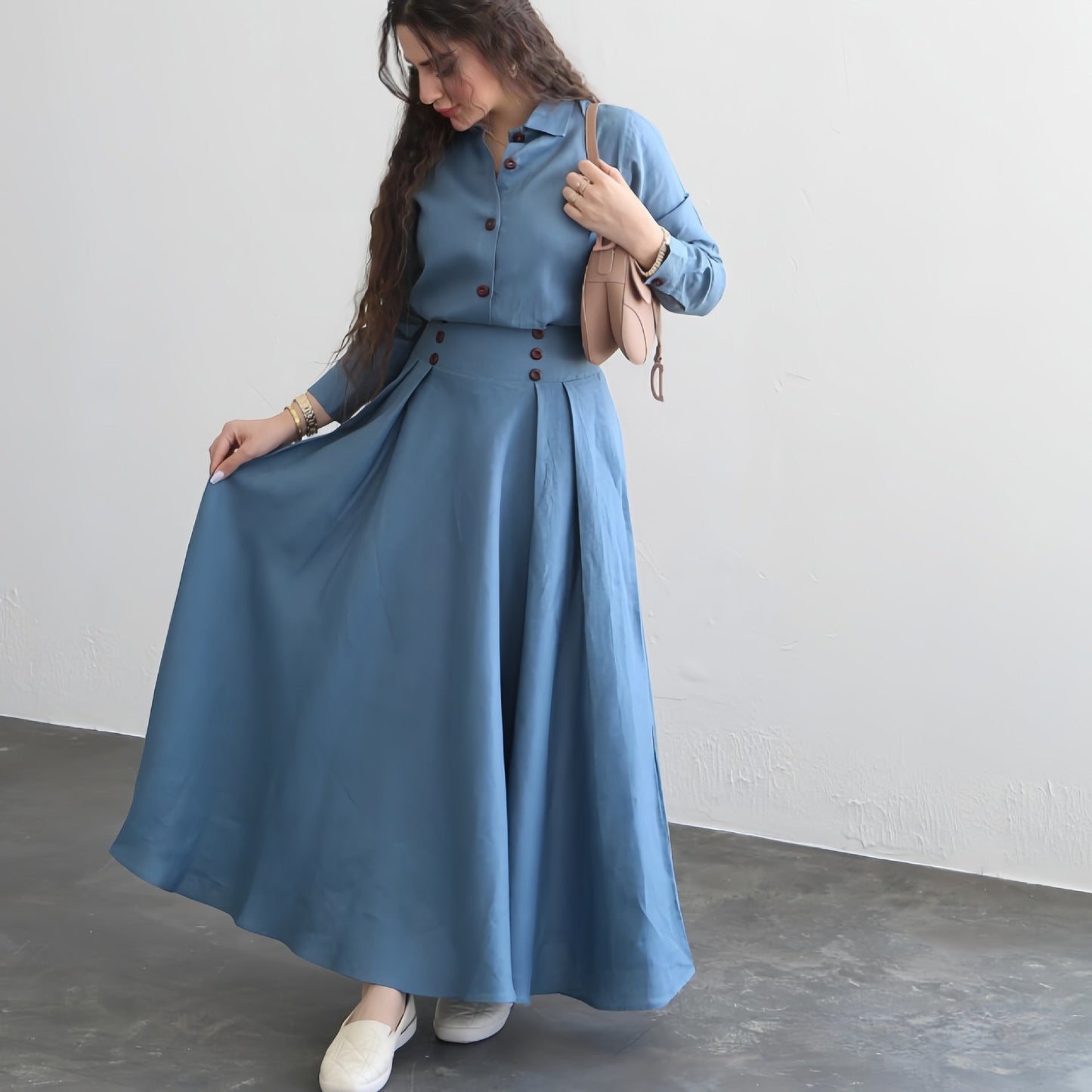 Dam Lång Skjorta Rock A-Linje Polyester Elegant-3