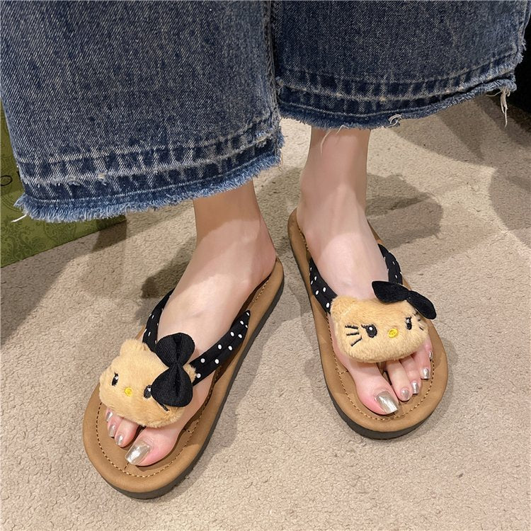 Dam Sandaler Tå Separator med Vadderad Fotbädd och Djurmotiv-4