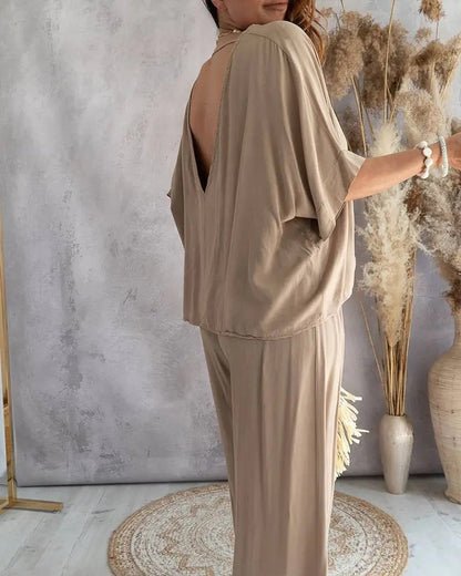 Dam Set Batwing Ärmar Långa Byxor Polyester-3