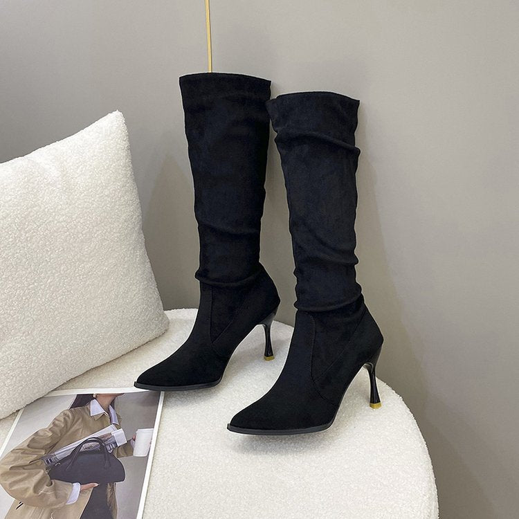 Dam Stövlar Höghöga Spetsig Tå Elastiskt Material 3