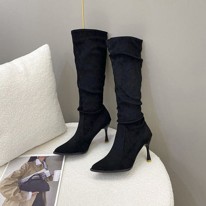 Dam Stövlar Höghöga Spetsig Tå Elastiskt Material 3