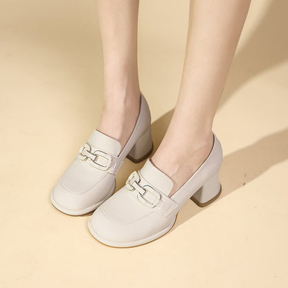 Kvinnor Loafers i Syntetiskt Läder med Distinkt Spänne och Bekväm Blockklack – Mångsidig Design för Vardags och Fest 4
