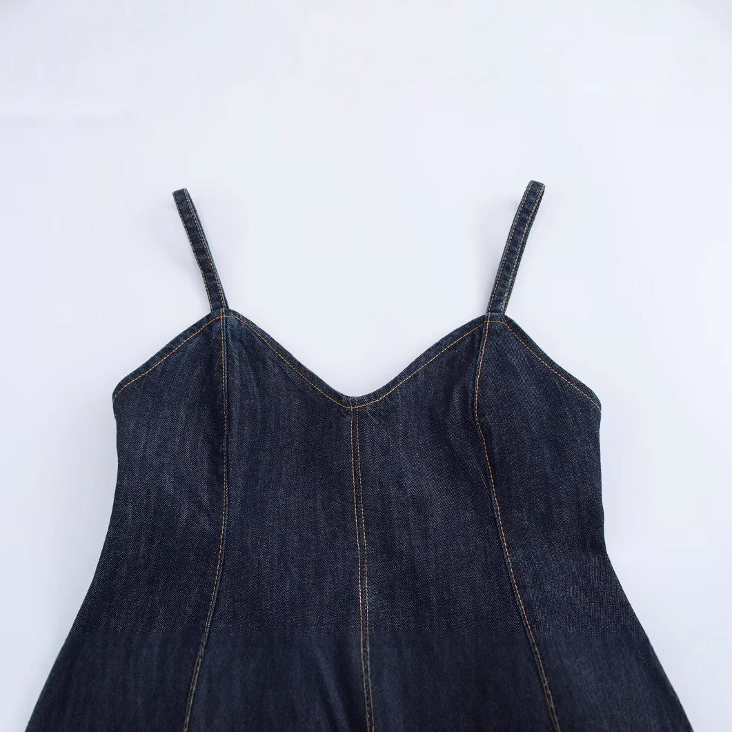 Dam Cami Top Spaghetti Band Denim-4