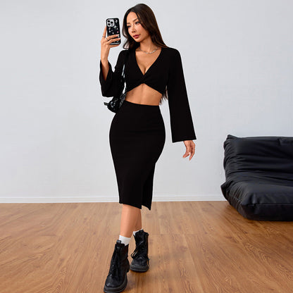 Dam Crop-Top Set Långärmad Polyester-5