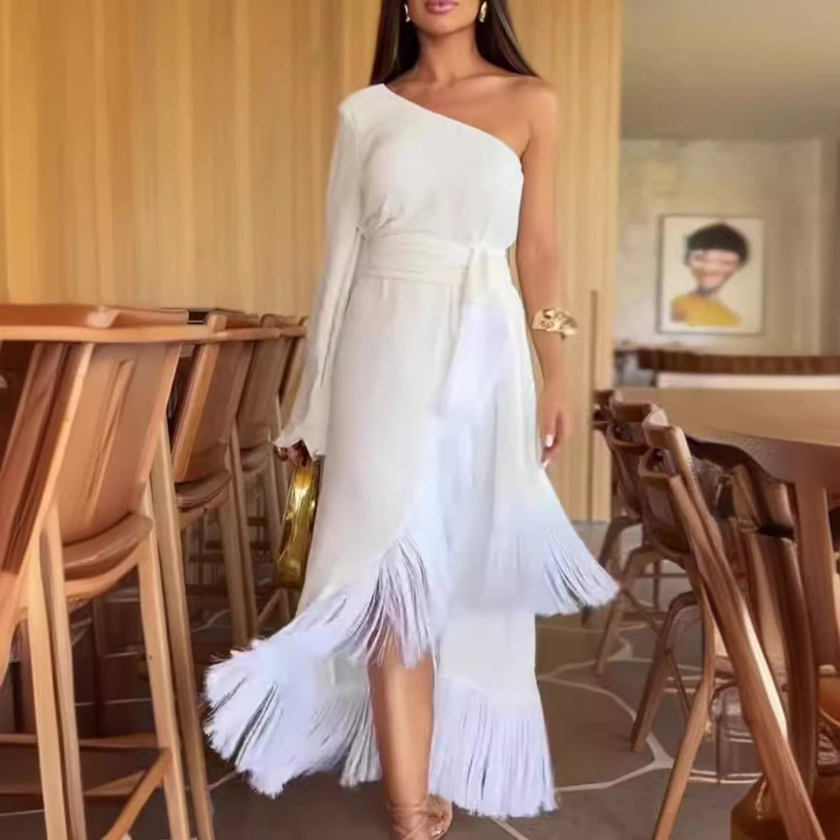 Kvinnors Aftonklänning Lång En-Axelstil Polyester Elegant-3