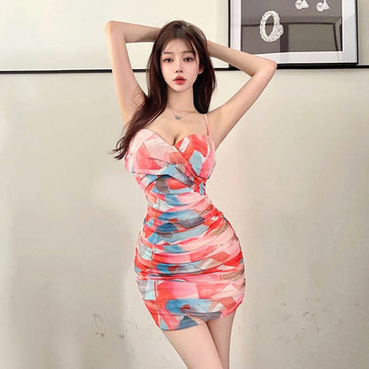 Kort Klänning Dam Axel-Fri Blommig Mesh för Fest och Sommar 2