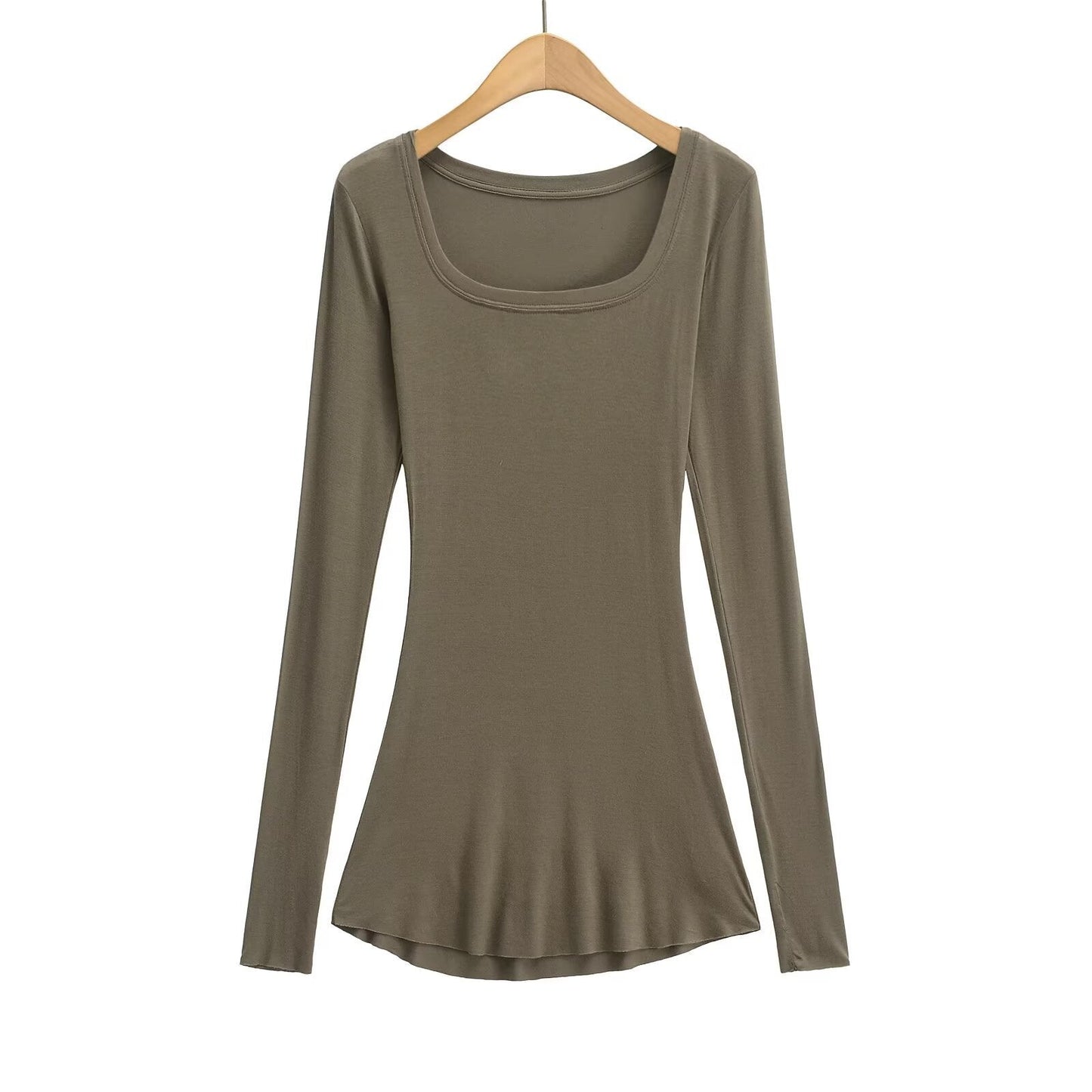 Kvinnors Långärmad Topp U-Hals Bomullsmix 4
