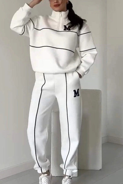Herr Sweatshirt Set med Långa Byxor - Casual Set i Polyester, Långärmad och Regular Fit, Mönster med Bokstäver och Siffror 1