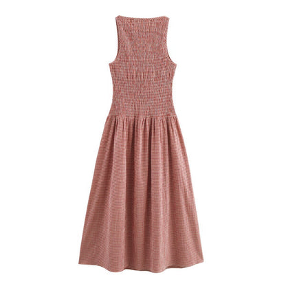 Kvinnors MIDI Klänning Rutig Ärmlös Polyester A-linjeform 3
