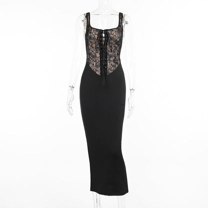 Maxiklänning Dam Blommiga Spetsinsatser Figurformande Polyester Blend 8