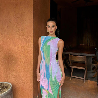 Kvinnors Lång Klänning V-Hals Spaghettiband Polyester-2